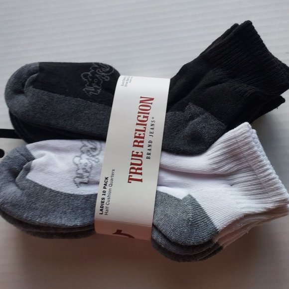 TRUE RELIGION Ladies HALF CUSHION QUARTER SOCKS, 10 Pack - Picture 7 of 7